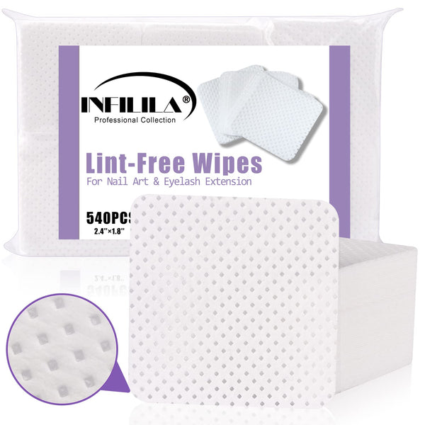 NXJ INFILILA Lint Free Nail Wipes - 540PCS Non-Woven Fabric Dry Nail Prep Wipes for Salon Supplies