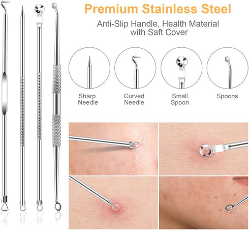 UUBAAR 9 PCS Pimple Popper Tool Kit, Blackhead Remover Tools with Tweezers for Facial Extraction