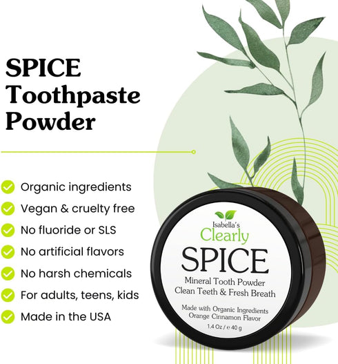 Isabellas Clearly Spice Remineralizing Tooth Powder | Teeth Whitening Natural Toothpaste Fluoride Free for Adults