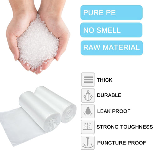 WADNGXM 3 100 Counts Gallon Small Clear Bathroom Trash Bags, Office Wastebasket Liners Garbage Bags for Restroom, Home