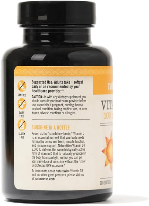 NatureWise Vitamin D3 4000iu (100 mcg) for Healthy Muscle Function & Immune Support, Non-GMO, Gluten Free, 200 Count