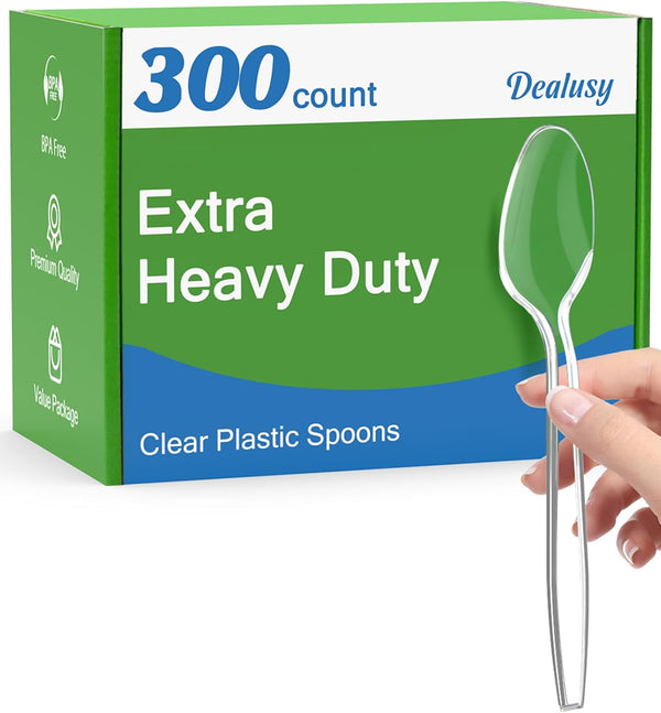 300 Count Clear Disposable Spoons - Heavy Duty, BPA-Free, Heat Resistant, Premium Plastic for Party Supply