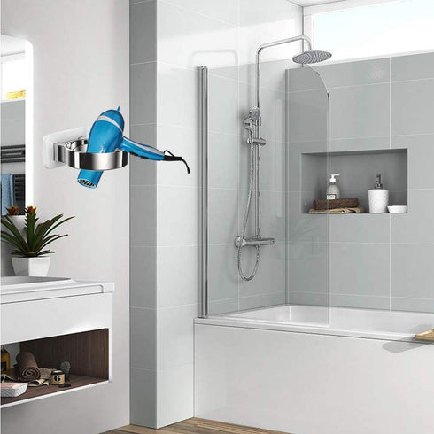 Hair Dryer Holder, Bathroom Cabinet Door Blow Dryer Stand, Wall Mount Holders, Extra Large Rim, Silvery