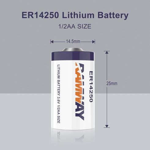RAMWAY 1/2 AA Size 14250 Lithium Battery, 1200mAh 3.6V High Capacity for Dog Collar, Home Security