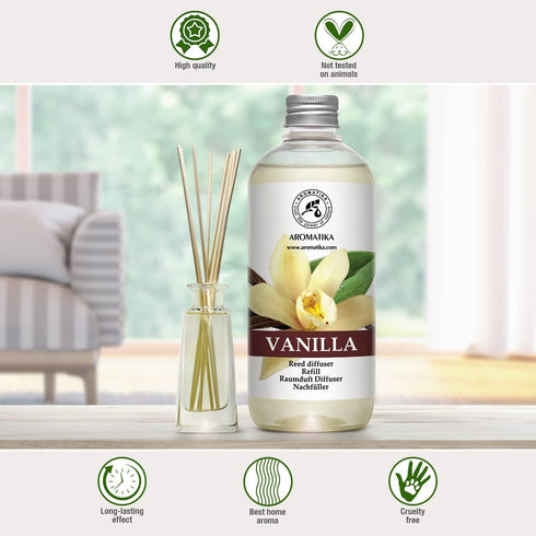 Vanilla Diffuser Refill with Natural Essential Vanilla Oil - 17 Fl Oz - Fresh & Long Lasting Fragrance for Aromatherapy