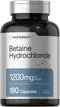 Horbaach Betaine HCl 1200mg | 180 Capsules | Non-GMO, Gluten Free Betaine Hydrochloride Supplement