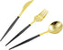 N9R 90PCS Gold Plastic Silverware Set with Black Handle, Heavy Duty Fancy Plastic Cutlery for Birthday and Everyday Use