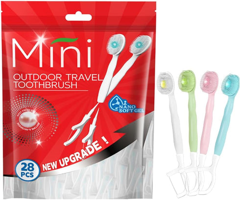 KUGUAN 28 Packs Mini Brushes-Disposable Toothbrushes with Toothpaste + Floss + Pick +