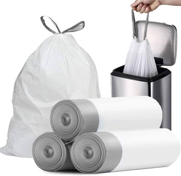 Small Trash Bags, 4 Gallon, 57 Count, Drawstring Liners, Pre-separated Unscented White Bathroom Trash Bags