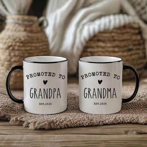 Puouoonyi Set, 11oz Promoted To Grandpa & Grandma Mugs Pregnancy Announcement Gift for Grandparents, New Grandma