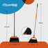 Commercial Broom and Dustpan Set with Long Handle, Heavy Duty Outdoor Broom for Courtyards, Garden, Grey