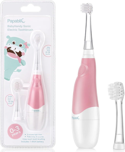 Papablic BabyHandy Sonic Electric Toothbrush for Babies and Toddlers Ages 0-3 Years, Pink