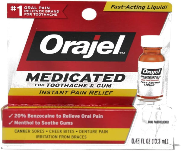 Orajel Instant Pain Relief for Toothache, Maximum Strength Liquid, 0.45 Oz (Pack of 2)