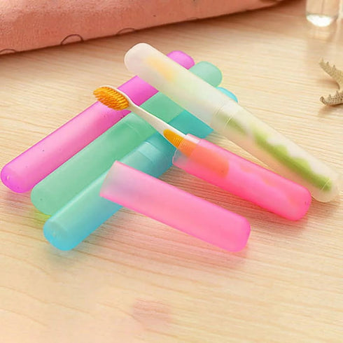 Blue Plastic Toothbrush Case, Portable Travel Storage Box with Dust-Proof Cover and Air Hole
