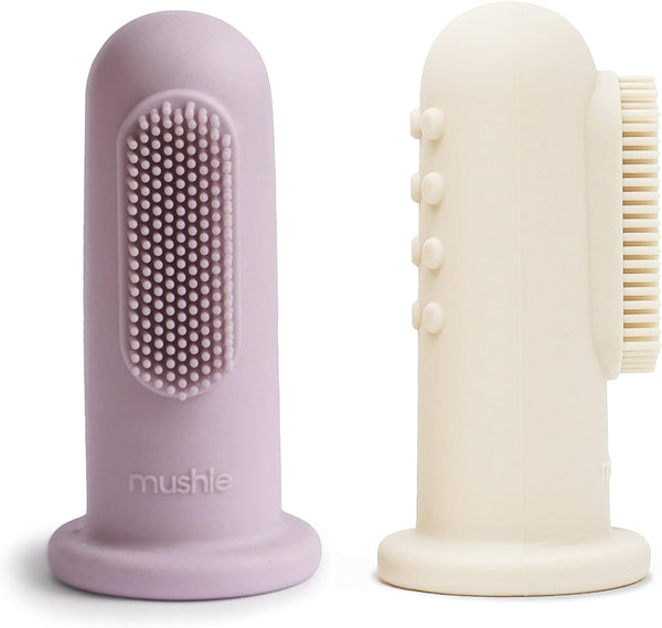 mushie Baby Finger Toothbrush, Soft Lilac/Ivory, 2-Pack