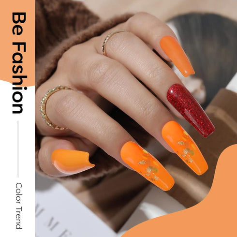 Modelones Fall Gel Nail Polish, 15 ML Bright Neon Yellow Orange Gel Polish, Soak OFF UV LED Nail Polish for Autumn