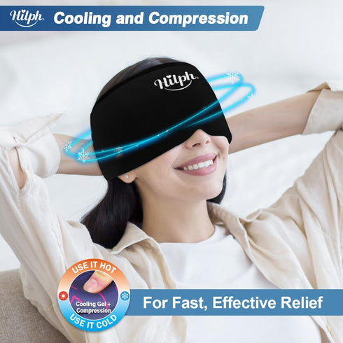 Hilph Migraine Gel Ice Pack Head Wrap for Headache Relief, Adjustable Cap with Hot Cold Compress for Tension, Stress,