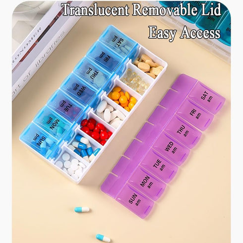Wopanxye Weekly Pill Organizer Case, Travel Daily Medicine Box Tablet Dispenser, Twice a Day, Vitamin Container Meds