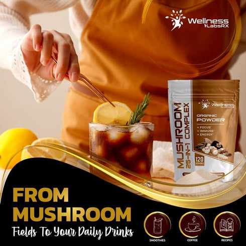 Mushroom Powder, 25 in 1 Mushrooms Lions Mane Powder Organic - 2000mg - 120 Servings, Superfood Mushrooms