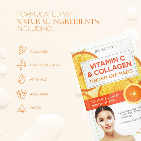 Vitamin C and Collagen Under Eye Patches, Anti-aging & Firming Pads for Dark Circles, 5 Pairs
