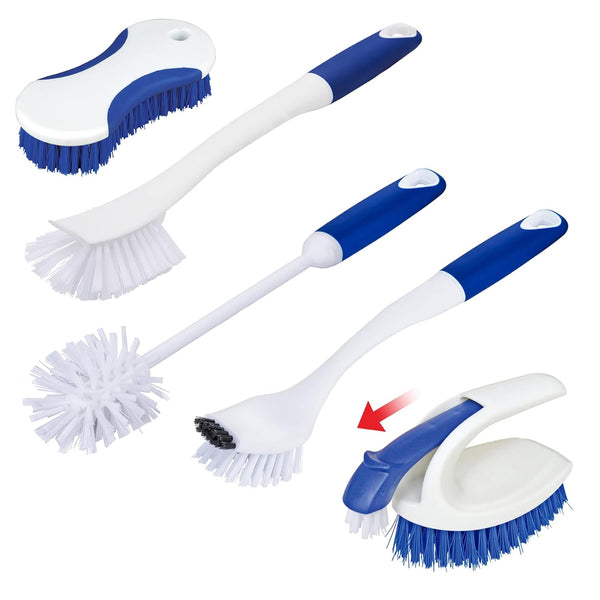 CELOX 5 Pack Kitchen Scrub Brush Set with Ergonomic Handle - Deep Cleaning Brushes for Bathroom, Dish, Grout, and Bottle