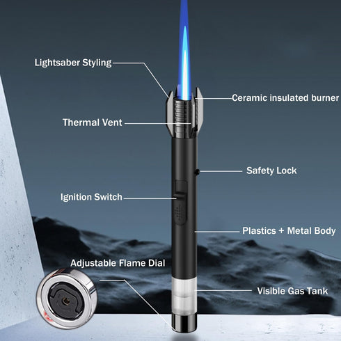 Bright Fire Lighter, Lightsaber Butane Torch with Safety Lock, Refillable Windproof Lighter for Outdoor Cooking