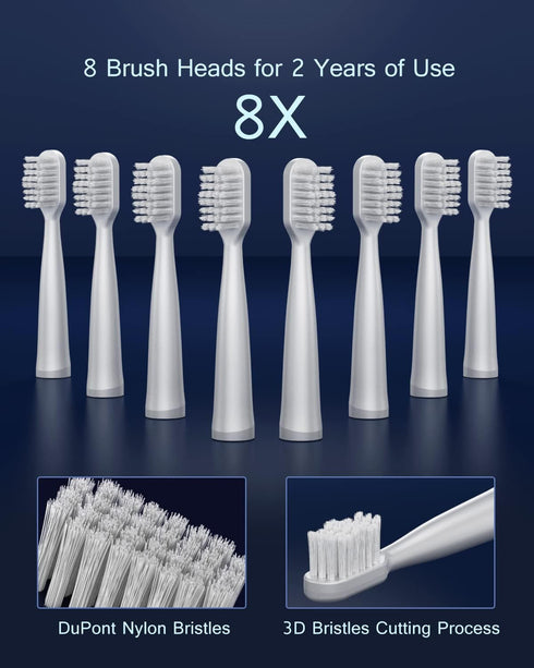 High Vibration Sonic Electric Toothbrush for Adults, 5 Modes, 2 Minutes Smart Timer, 8 Replacement Brush Heads, Ultra