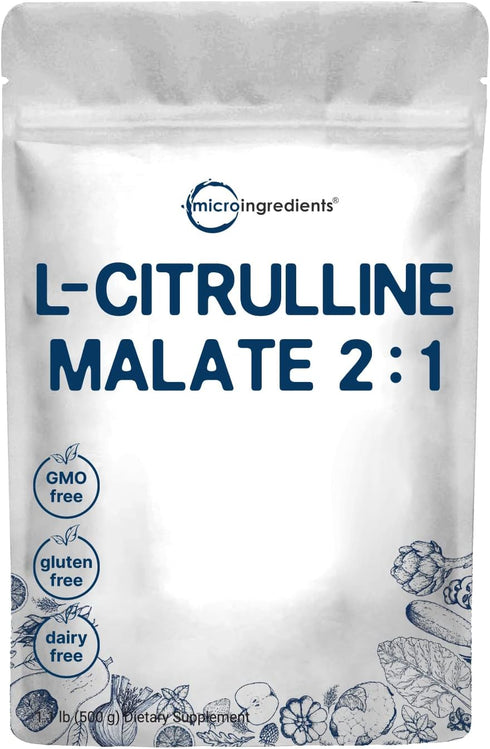 Pure L Citrulline Malate 2:1 Powder, 500 Grams, Vegan Citrulline Supplement for Muscle Performance, Unflavored