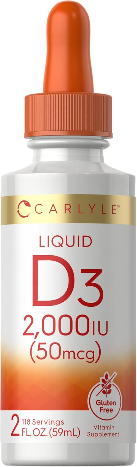 Carlyle Liquid Vitamin D3 2000 IU | 2 oz | Vegetarian, Non-GMO, Gluten Free Formula | Vitamin D Liquid Drops