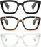 3 Pack Oversize Square Reading Glasses for Women, Blue Light Blocking Readers (Black, Leopard, Transparent, 1.75)