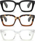 3 Pack Oversize Square Design Reading Glasses for Women, Blue Light Blocking Reader (Black & Leopard & Transparent,