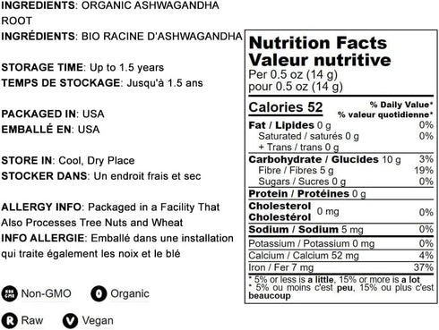 Food to Live Organic Ashwagandha Root Powder, Non-GMO, Finely Ground Indian Ginseng, Pure, Raw, Vegan, Bulk, Easy to