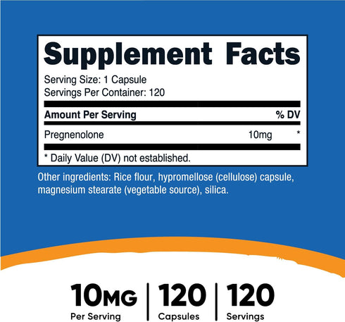 Nutricost Pregnenolone 10mg, 120 Capsules - Non-GMO, Gluten Free, Vegetarian Capsules