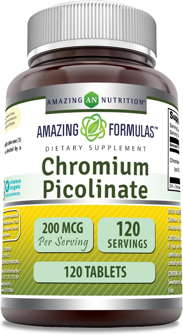 Amazing Formulas Chromium Picolinate Supplement - 200 Mcg Per Serving, Non-GMO, Gluten-Free, 120 Count
