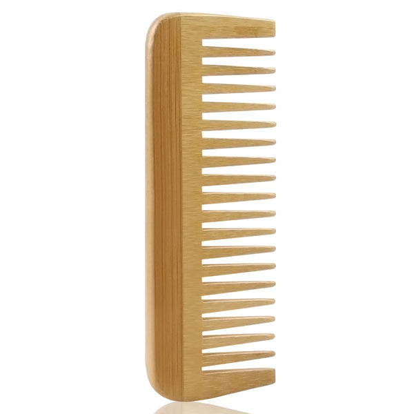 MRD Bamboo Wide Tooth Comb, Detangling Anti-Static Brush for Natural Curly Wavy Dry Hair (1PCS)