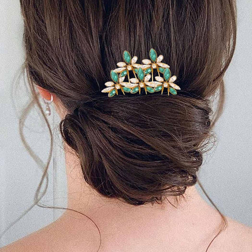 Yokawe Wedding Hair Pins, Gold Rhinestone Bridal Hairpin, Green Crystal Headpiece Hair Accessories for Women (Pack of 5)