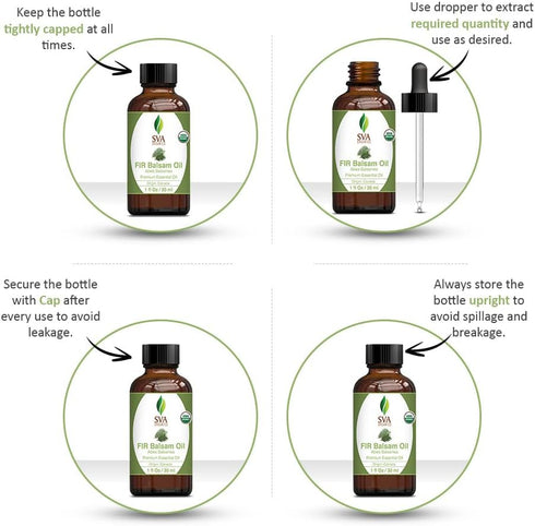 SVA Organics Fir Balsam Essential Oil 1oz (30ml) Premium Essential Oil with Dropper for Skincare, Hair Care, Scalp Massage, Diffuser & Aromatherapy