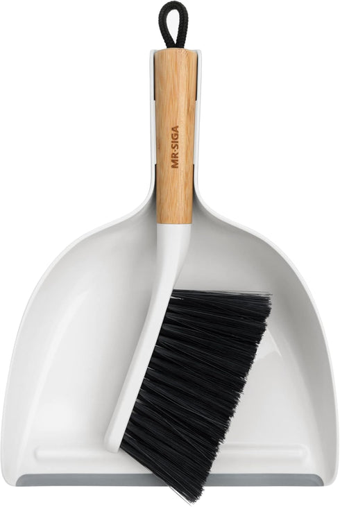 MR.SIGA Portable Dustpan and Brush Set, Cleaning Brush and Dustpan Combo with Bamboo Handle