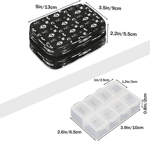 Skerhhux 7 Skull Black Halloween Pill Case Travel Pill Organizer Weekly Day Portable with Zipper Medicine Box Pill Case