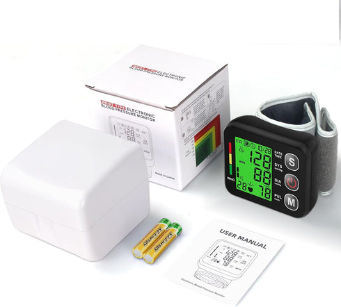 Wrist Blood Pressure Monitor - Automatic Cuff 13.5-19.5 cm, High Accuracy, Backlit LCD Screen, 2 * 99 Memory Sets