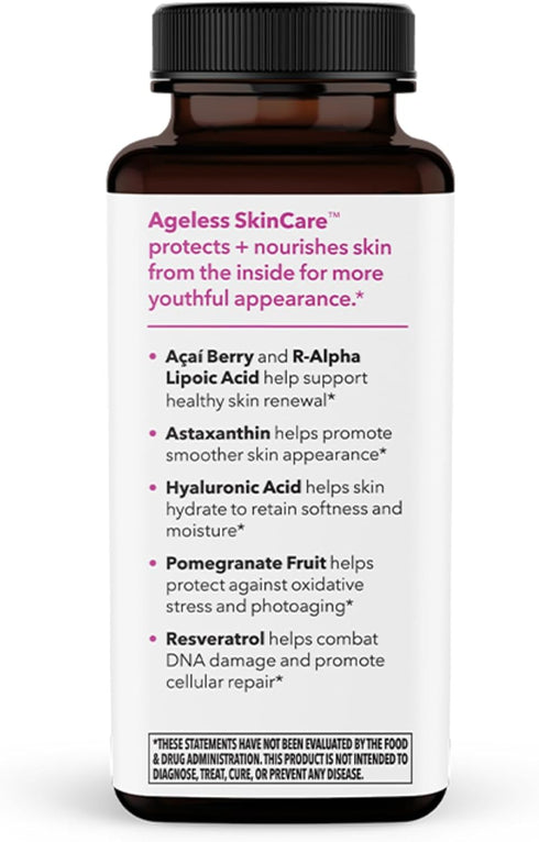 LifeSeasons Ageless Skincare Anti-Aging Supplement, Antioxidant Support with Acai Berry & Pomegranate Extract (90