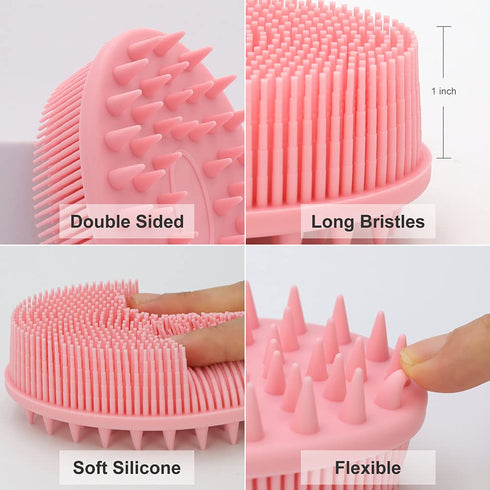 Upgrade 2 in 1 Bath and Shampoo Body Brush, Silicone Exfoliating Scrubber, Premium Loofah (1PC Pink)