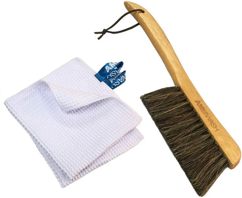 Counter Brush for Drafting, Patio, Bed, Fireplace, Woodworking - Horsehair Shop Bench Brush with 2 Microfiber Cleaning