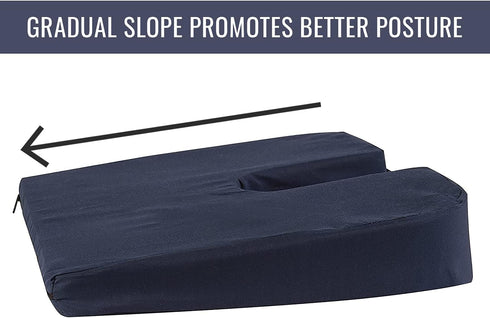 DMI Sloping Back Foam Seat Cushion - Coccyx Pain Relief, Navy, 16 x 18 x 2 – 4 Inches, With Cover