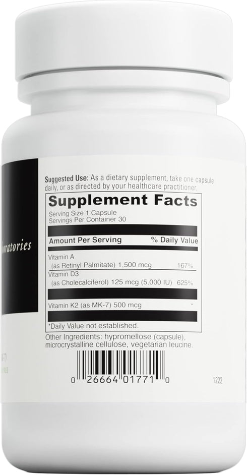 DAVINCI Labs ADK - Helps Support Bone, Heart & Immune Health* - Dietary Supplement with Vitamins A, D3 & K2 (as MK-7) - Vegetarian, Gluten Free & Soy Free - 30 Capsules