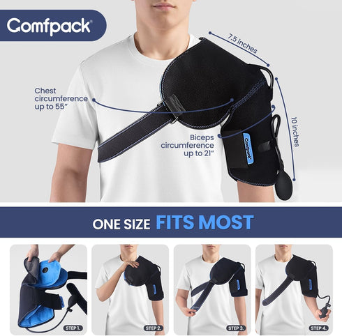 Shoulder Ice Pack with Compression for Rotator Cuff, Reusable Gel Wrap for Pain Relief and Swelling