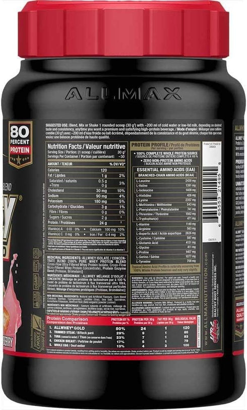 ALLMAX Nutrition Gold ALLWHEY, Strawberry - 2 lb, 24 Grams of Protein Per Scoop