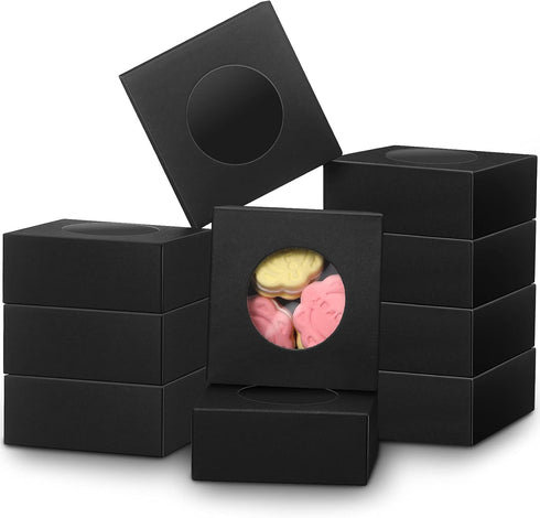Chinco 30 Pcs Kraft Paper Box with Clear Window - Homemade Soap Boxes for Bakery Cookies, Gift Packaging, Black