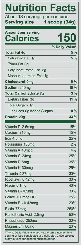 Vega Essentials Plant Based Protein Powder, Vanilla - Vegan, Superfood, Vitamins, Antioxidants, Keto, Low Carb, Dairy