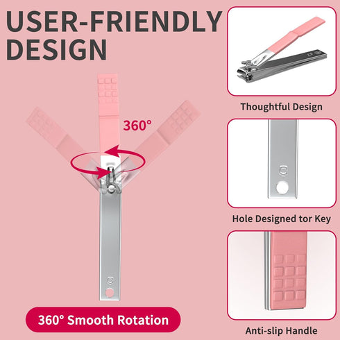 ZIZZON Mini Travel Manicure Set, 10 in 1 Stainless Steel Nail Clipper Grooming Kit with Case, Pink